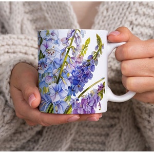 Colorful Delphiniums Coffee Mug, Floral Mug, Garden Flower, Purple Flower, Blue Flower, Gift for Gardener,
