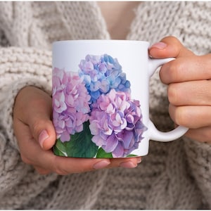 Colorful Hydrangea Blossoms Coffee Mug, Hydrangea Plants, Floral Mug, Floral Decor, Hydrangea Decor, Gift for her, Mother&#39;s Day Gift.