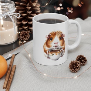 Conejillo de indias tomando una taza de café, conejillo de indias, taza de conejillo de indias, taza de animal, dibujo animado, taza linda, regalo para el dueño de conejillo de indias.