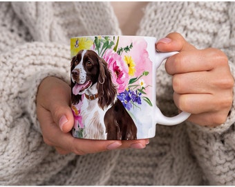Springer Spaniel Kaffeetasse, Springer Spaniel, Blumendekor, Springer Spaniel Besitzer Geschenk, Geschenk für Springer Spaniel-Liebhaber, Geburtstagsgeschenk,