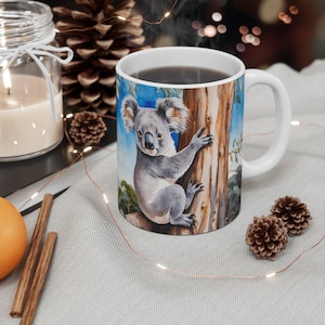 Koala Hanging on to a Tree Coffee Mug, Koala, Koala Bear, Koala Mug, Koala Coffee Mug, Watercolor Koala, Animal Mug