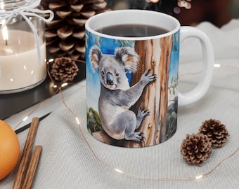Koala Hanging on to a Tree Coffee Mug, Koala, Koala Bear, Koala Mug, Koala Coffee Mug, Watercolor Koala, Animal Mug
