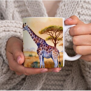 Giraffe in an African Savanna Coffee Mug, Animal Mug, Giraffe, Watercolor, Giraffe Mug, Environment, Nature, Gift for Giraffe Lover,