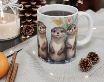 Otter Family Ceramic Coffee Mug, Otter Lover Gift