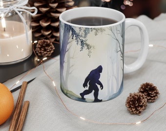 Bigfoot in Woods Ceramic Coffee Mug, Sasquatch Silhouette