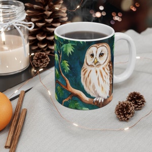 Tasse à café Chouette dans un arbre la nuit, Chouette, Mug hibou, Mug à café hibou, Oiseau, Mug animal,