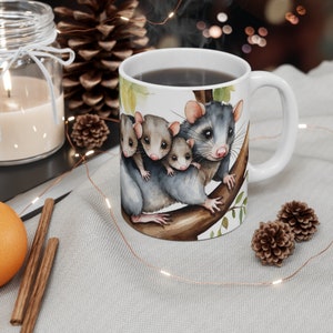 Opossum and it&#39;s Babies in a Tree Coffee Mug, Opossum Mug, Opossum, Woodland Animal,