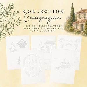 Illustrations botaniques à l’aquarelle inspirées du printemps, comprenant six visuels délicats : 3 éléments (un panier fleuris, un lapin, une maison à oiseau), une table de campagne, un ensemble de petits éléments, un cadre vintage avec une poule, un panier de pique-nique. Style maison de campagne, doux et authentique. Idéal pour décoration murale, papeterie ou impression. Créations artisanales, parfaites pour une ambiance rustique et chaleureuse. Papier 300g spécial aquarelle
