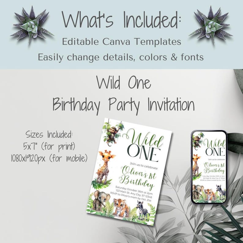 Wild One First Birthday Party Invitation print & Evite for Kids, Boys