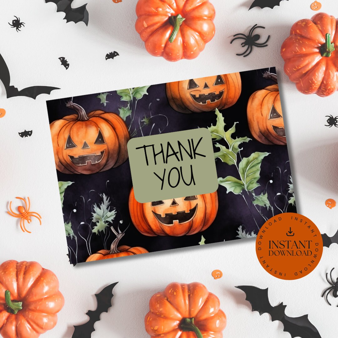Pumpkin / Halloween Thank You Card / Note for Kids, Teens Birthday ...