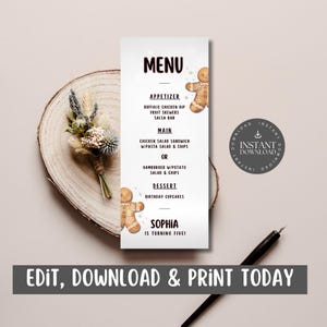 Oh Snap! Cartão de Menu de Festa de Aniversário de Biscoito de Gengibre para Meninas, Crianças, Adolescentes / Download Digital / Personalizar via Canva - OSGB