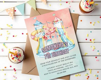 Invitación digital para fiesta de cumpleaños en parque acuático y Evite para niños / Invitación para fiesta de cumpleaños de verano / Niños y adolescentes / Imprimir en casa - WPB