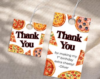 Kids Pizza Party Themed 1st Birthday Party Favor Tags, Labels - INSTANT DOWNLOAD - Thank You Tags - Two Sizes Included - PZA