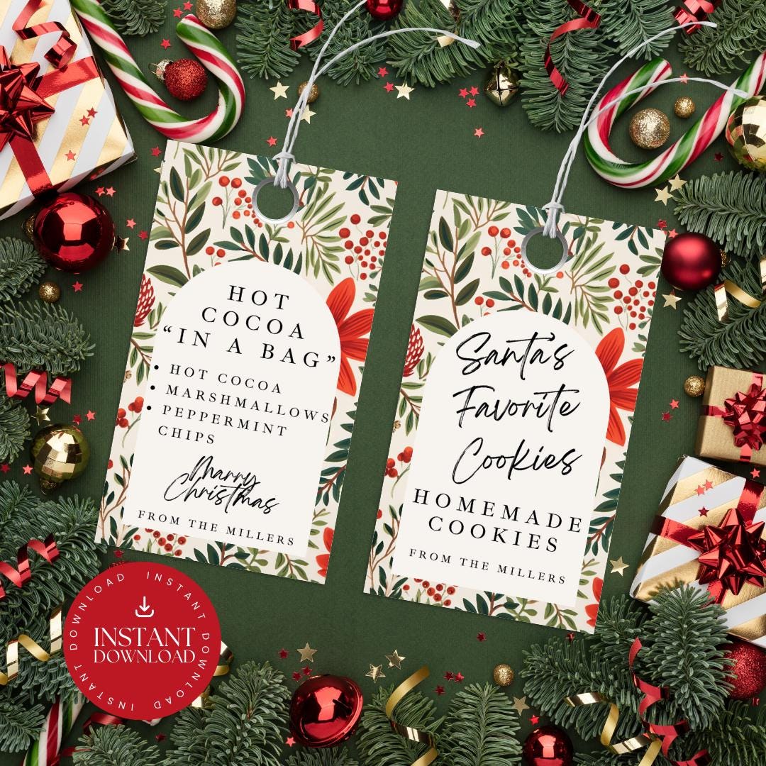 Christmas Cookie Tags / Labels - Set of 5, 2x3.5", Digital Download ...
