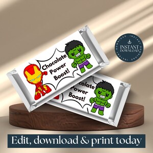 Superhero Chocolate Bar for Kids, Boys, Girls, Birthday Party, Gift Bag, Sweet Treat, Power Boost, Design is Customizable via Canva - SBO