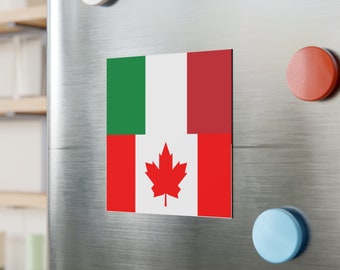 Dual Country Flag Italy and Canada Square Magnet cars or fridge