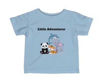 Little Adventurer, Bébés animaux, T-shirt en jersey pour bébé 100 % coton doux filé à l'anneau 6M-24M