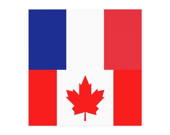 Dual Country Flag France and Canada Square Magnet 2 size cars, fridge