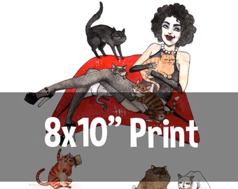Rocky Hairball Picture Show - 8x10" Rocky Horror Frank N Furter with Cats Print