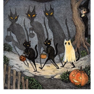 The Bad Luck Gang - 5x7" black cat halloween art print