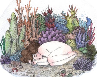 Sweet Dreams in a Coral Bed - 5x7" Print