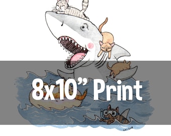 Paws - 8x10" Jaws Shark Horror Cats Print