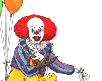 Pennywhiskers - 5x7" Tim Curry It Pennywise Horror Cats Print