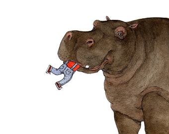 Please Do Not Feed the Hippos - 5x7" Print
