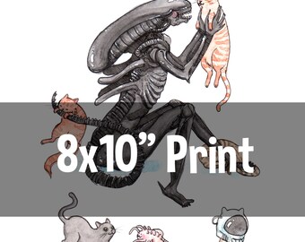 8x10" Print - Extra-purrestrial - Alien Horror Cats Print