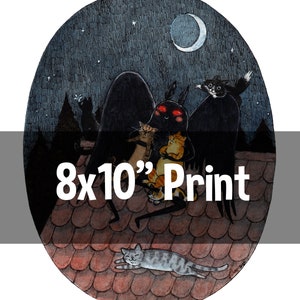 Meowthman - 8x10&quot; Mothman with Cats - Cryptids Horror Cats