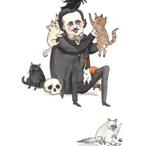 Once Upon a Midnight Kitty - 5x7" Edgar Allan Poe with CATS print!