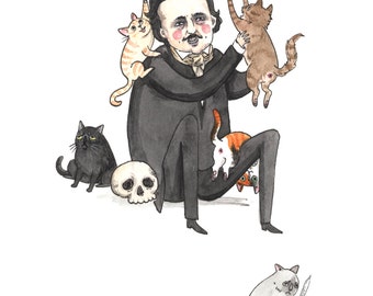 Once Upon a Midnight Kitty - 5x7" Edgar Allan Poe with CATS print!