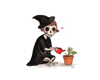 5x7" Print - Lil Plant Witch - Spooky Cute Art Print