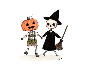 5x7" Print - Spooky Buddies - Halloween Art Print