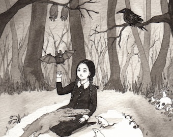 Colección de animales del miércoles: impresión de la familia Addams de 5 x 7 pulgadas