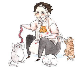 Texas Chainsaw Meowssacre - 5x7" Leatherface with Cats Print