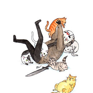 Friday the Purrteenth - 5x7" Jason with Cats Halloween Print