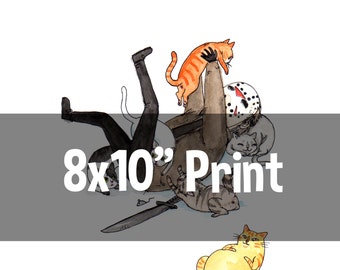 8x10" Print - Friday the Purrteenth - Jason with Cats Halloween Print