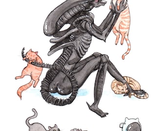 Extra-purrestrial - 5x7" Alien Print