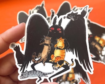 Meowthman 3" Mothman Cryptid Horror Cats Vinyl Sticker
