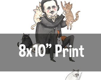 Once Upon a Midnight Kitty - 8x10" Edgar Allan Poe with CATS print!