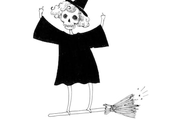 5x7" Print - Bad Witch - Halloween Black and White Witch Print