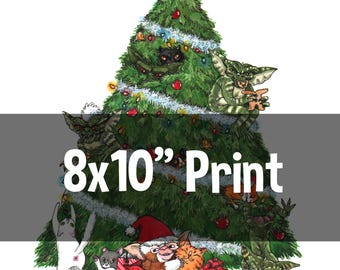 Grremlins with Cats Christmas Horror Art Print 8x10"