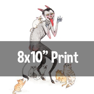 Krampussy - Krampus with Kitties - 8x10&quot; Christmas Demon with Cats Print