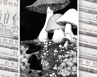 The Forager- 5x7" mushroom witch halloween art print
