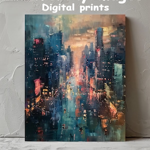 Abstract Cityscape at Dusk Print: Urban Night Scene (Digital Download)