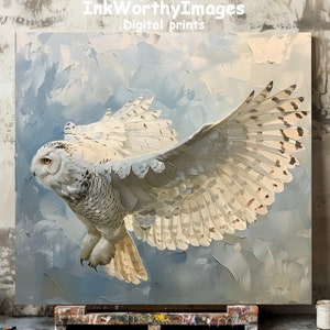 Snowy Owl in Flight Art Print: Elegant Wildlife Painting (Digital Download)