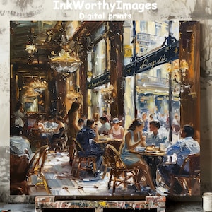 Parisian Cafe Scene | Elegant Street Cafe Art | Urban Dining Painting | French Bistro Ambiance | PRINTABLE