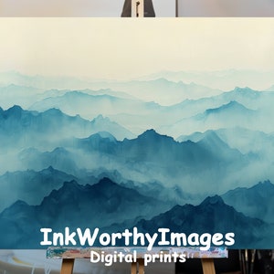 Misty Blue Mountain Range Art: Serene Landscape Print (Digital Download)