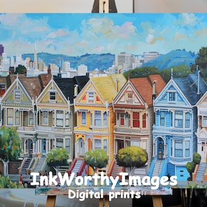 San Francisco Art Print: Colorful Victorian Houses Cityscape (Digital Download)
